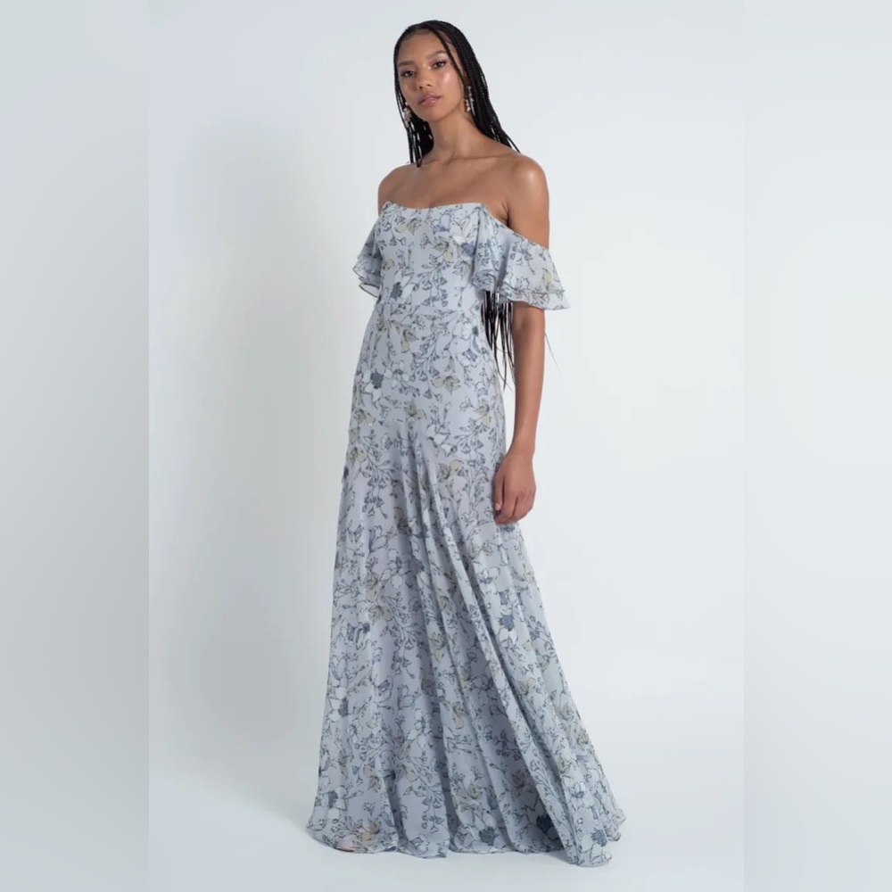 NEW - JENNY YOO - BELEN FLORAL OFF THE SHOULDER DRESS - BLUE - SIZE 10